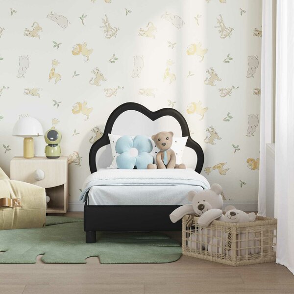 VidaXL Gyerekágy keret fejtámlával fejtámlával Fekete 70 x 140 cm PU