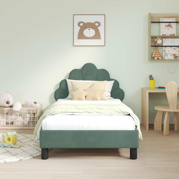 VidaXL Gyerekágy kerettel fejtámlával Tengeri Zöld 80 x 160 cm Bársony