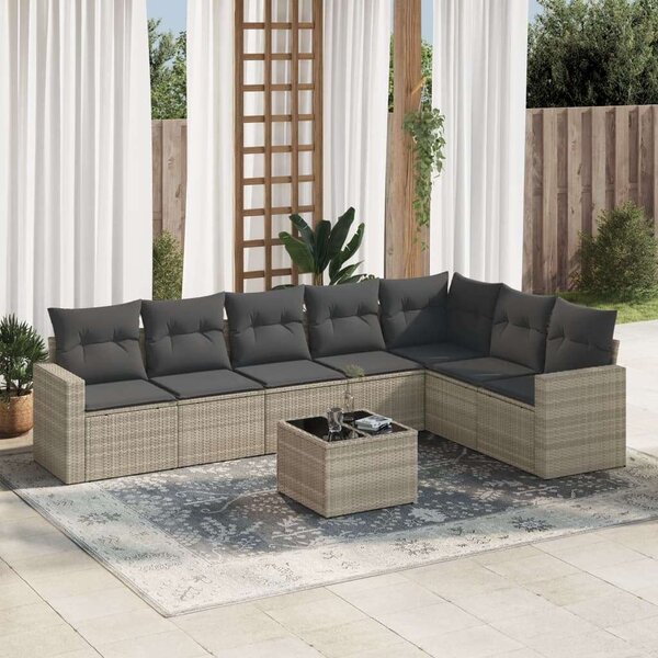VidaXL Polyrattan Kerti Ülőgarnitúra - 8 részes - Világosszürke