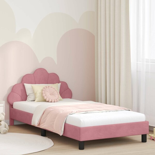VidaXL Gyerekágy kerettel fejtámlával Rózsaszín 90 x 200 cm Bársony
