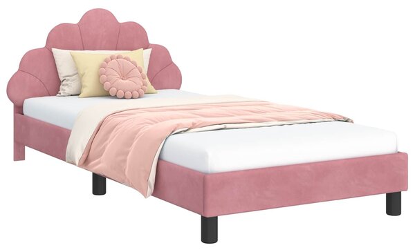 VidaXL Gyerekágy kerettel fejtámlával Rózsaszín 90 x 200 cm Bársony