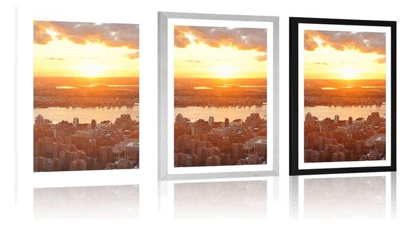 Poszter paszpartuval - naplemente New York városa felett