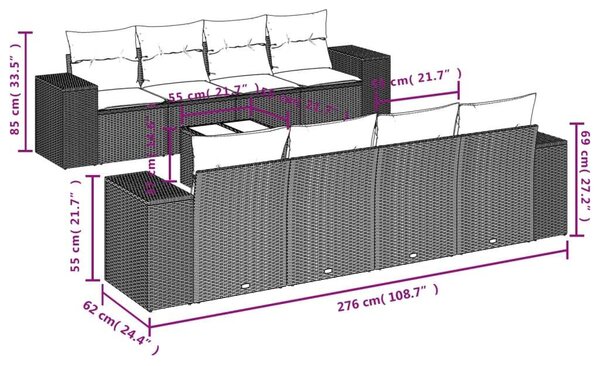 VidaXL Polyrattan Kerti Ülőgarnitúra - 9 részes - Bézs