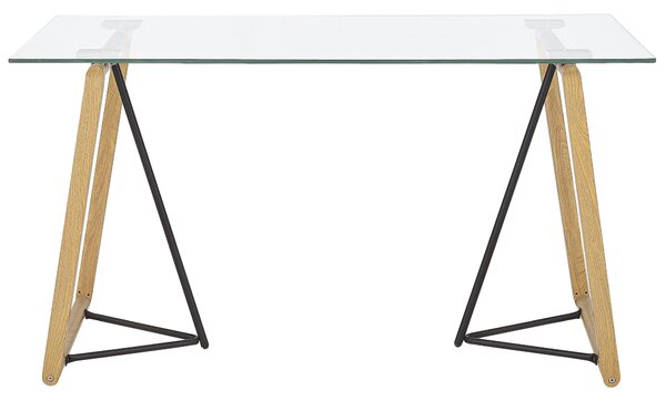 Étkezőasztal TACOMA Világosbarna 140 cm 80 cm Edzett üveg