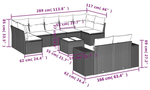VidaXL Polyrattan Kerti Ülőgarnitúra - 10 részes - Szürke