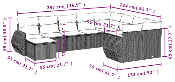 VidaXL Polyrattan Kerti Ülőgarnitúra - 10 részes - Fekete