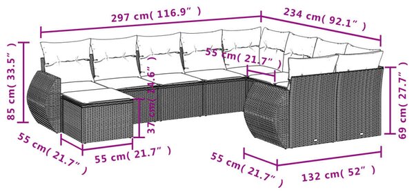 VidaXL Polyrattan Kerti Ülőgarnitúra - 10 részes - Fekete