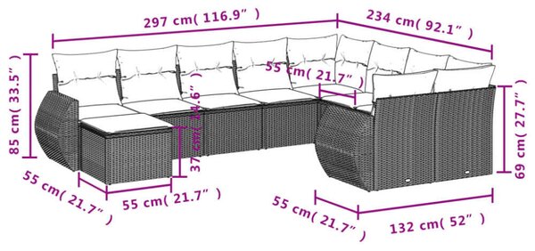 VidaXL Polyrattan Kerti Ülőgarnitúra - 10 részes - Fekete