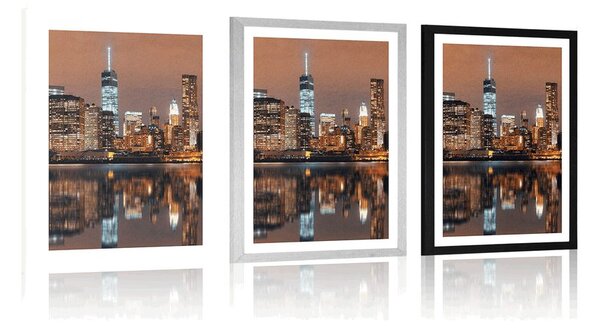 Poszter paszpartuval: Manhattan tükröződése a vízben