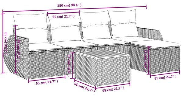 VidaXL Polyrattan Kerti Ülőgarnitúra - 6 részes - Fekete
