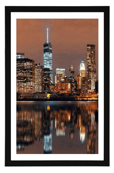 Poszter paszpartuval: Manhattan tükröződése a vízben
