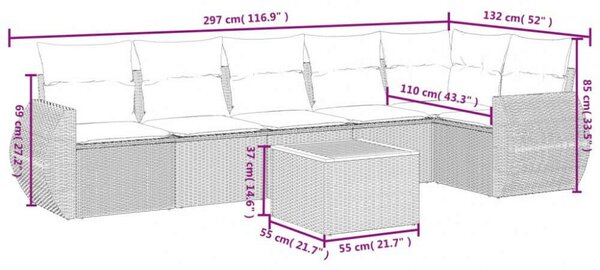 VidaXL Polyrattan Kerti Ülőgarnitúra - 7 részes - Fekete