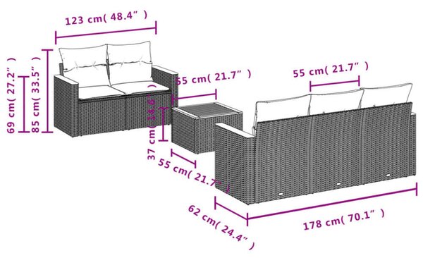 VidaXL Polyrattan Kerti Ülőgarnitúra - 6 részes - Fekete