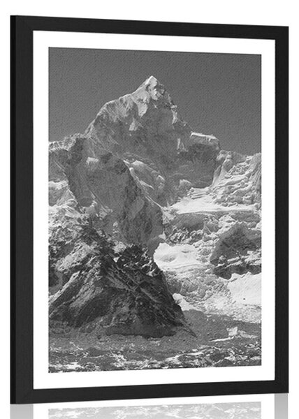Poszter paszpartuval, lenyűgöző hegycsúcs fekete-fehér kivitelben