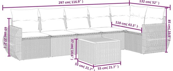 VidaXL Polyrattan Kerti Ülőgarnitúra - 7 részes - Fekete