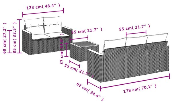 VidaXL Polyrattan Kerti Ülőgarnitúra - 6 részes - Fekete