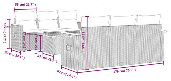 VidaXL 7 részes bézs polyrattan kerti ülőgarnitúra párnákkal