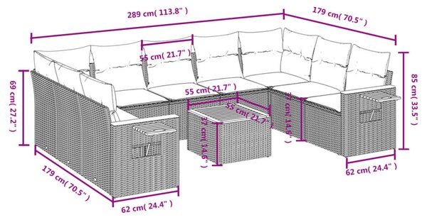 VidaXL Polyrattan Kerti Ülőgarnitúra - 10 részes - Fekete