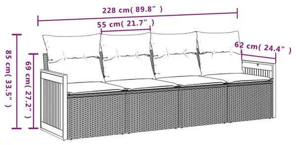 VidaXL 4 részes Kerti Ülőgarnitúra - Fekete Polyrattan