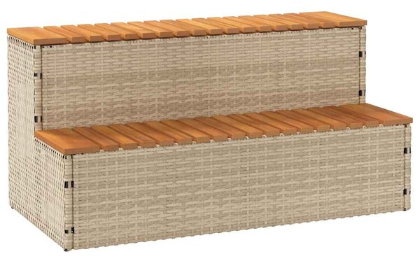 Pezsgőfürdő lépcső bézs 100x50x50,5 cm polyrattan és akácfa