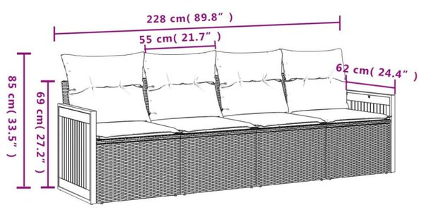 VidaXL 4 részes Kerti Ülőgarnitúra - Fekete Polyrattan