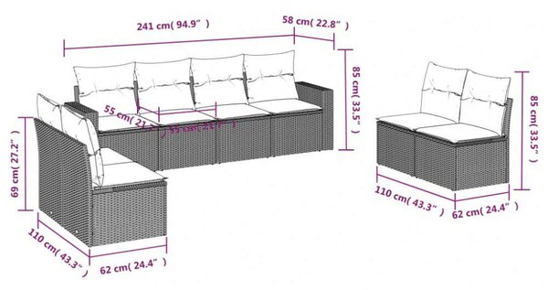 VidaXL Polyrattan Kerti Ülőgarnitúra - Bézs - 8 részes