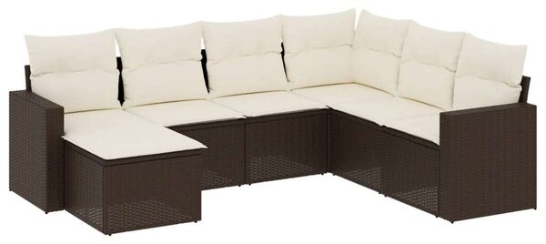 Polyrattan Kerti Ülőgarnitúra - 7 részes - Barna