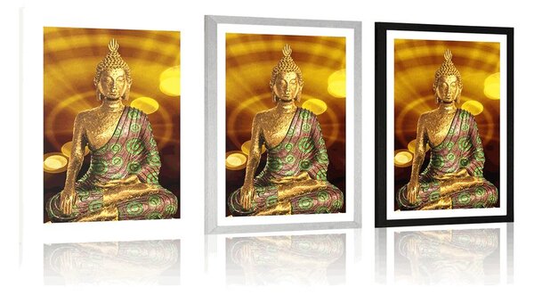 Poszter paszpartuval Buddha szoborral absztrakt háttérrel