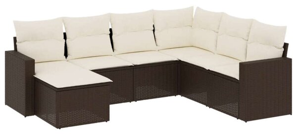 Polyrattan Kerti Ülőgarnitúra - 7 részes - Barna