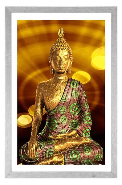 Poszter paszpartuval Buddha szoborral absztrakt háttérrel