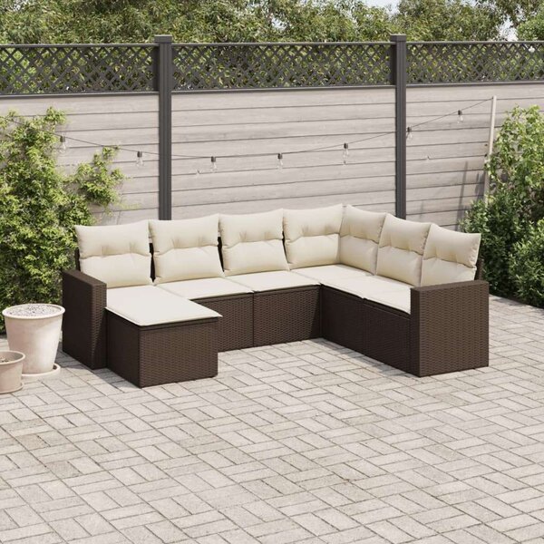 Polyrattan Kerti Ülőgarnitúra - 7 részes - Barna
