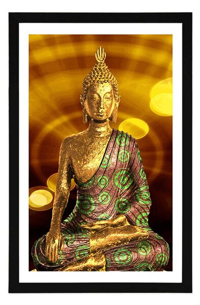 Poszter paszpartuval Buddha szoborral absztrakt háttérrel