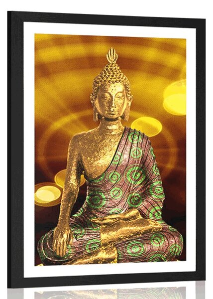 Poszter paszpartuval Buddha szoborral absztrakt háttérrel