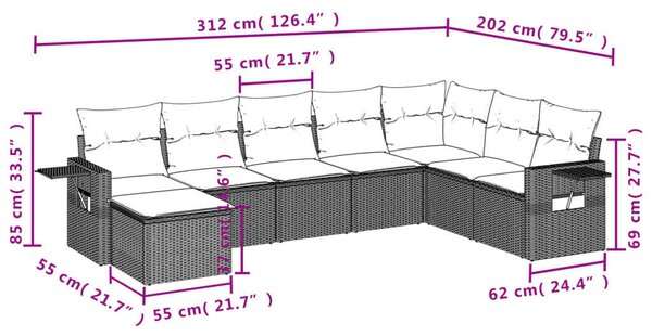 VidaXL Polyrattan Kerti Ülőgarnitúra - Barna - 8 részes