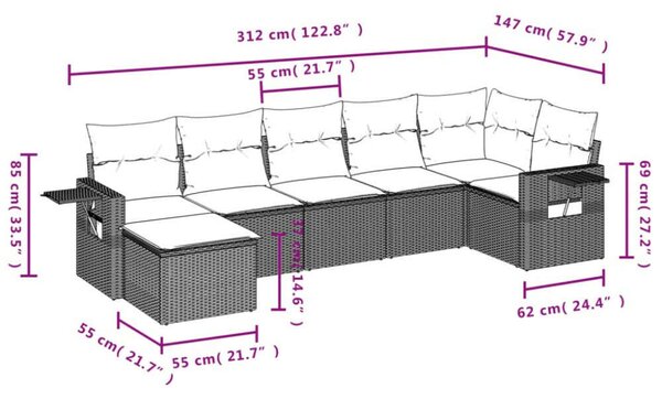 VidaXL Polyrattan Kerti Ülőgarnitúra - 7 részes - Bézs