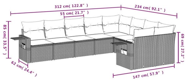 Polyrattan Kerti Ülőgarnitúra - 9 részes - Barna