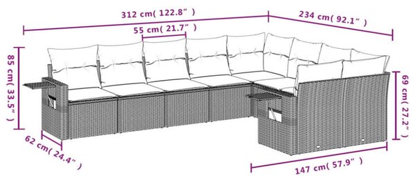 Polyrattan Kerti Ülőgarnitúra - 9 részes - Barna