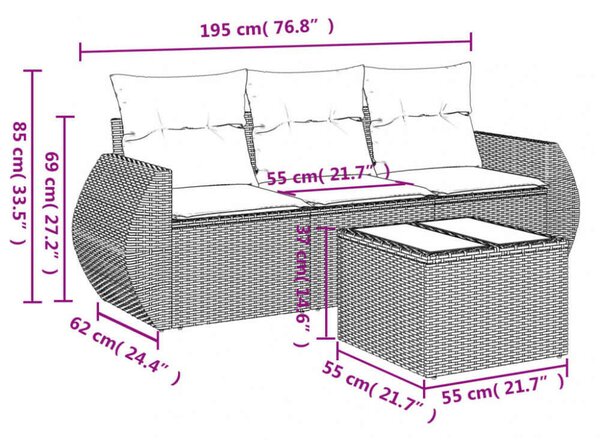 VidaXL Polyrattan Kerti Ülőgarnitúra - 4 részes - Bézs