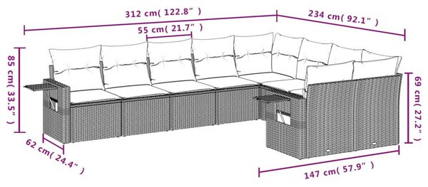 Polyrattan Kerti Ülőgarnitúra - 9 részes - Barna