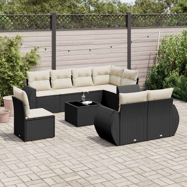 VidaXL Polyrattan Kerti Ülőgarnitúra - 9 részes - Fekete