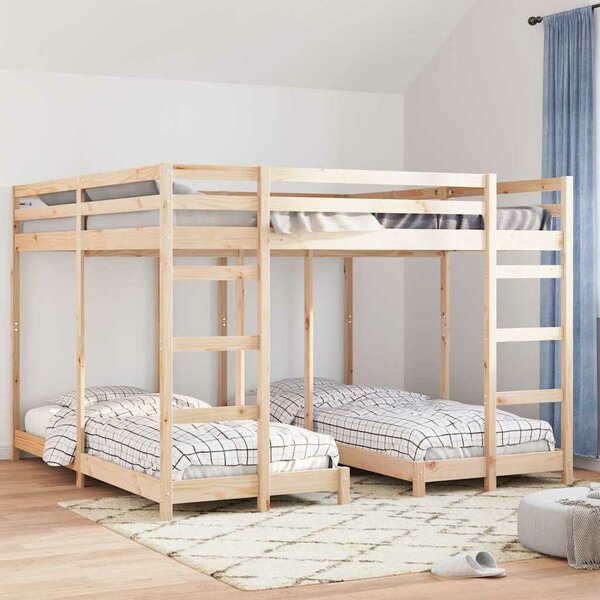 VidaXL Háromszintes emeletes ágykeret Természetes 80 / 200 x 200 cm