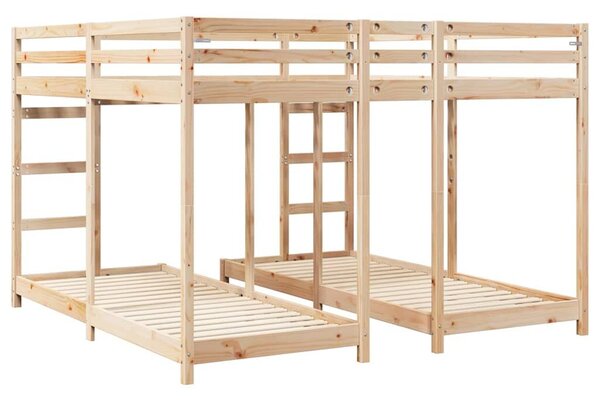 VidaXL Háromszintes emeletes ágykeret Természetes 80 / 200 x 200 cm