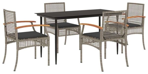 VidaXL 5 részes szürke polyrattan kerti étkezőgarnitúra párnával