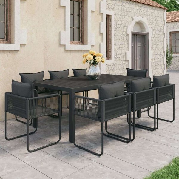VidaXL 9 részes fekete PVC rattan kerti étkezőgarnitúra