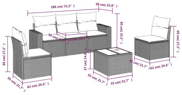 VidaXL 6 részes bézs polyrattan kerti ülőgarnitúra párnával