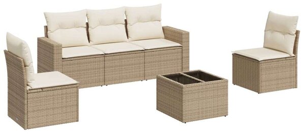VidaXL 6 részes bézs polyrattan kerti ülőgarnitúra párnával