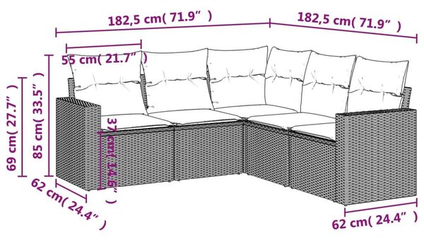VidaXL Polyrattan Kerti Ülőgarnitúra - 5 részes - Szürke