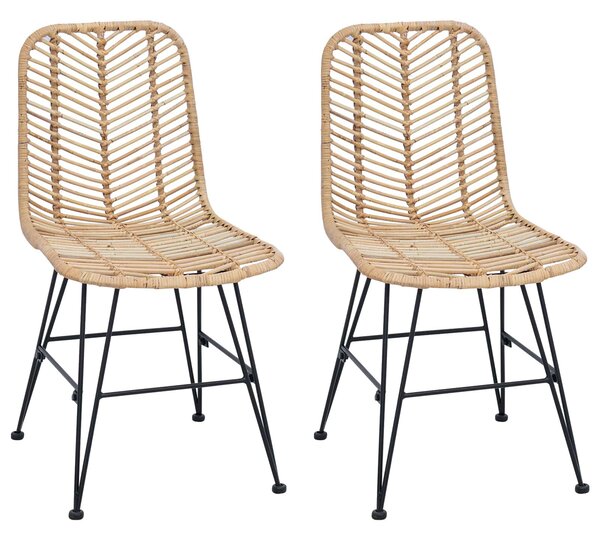 VidaXL Étkezőszék 2 pcs Természetes 44.5 x 55 x 85 cm Rattan és Vas