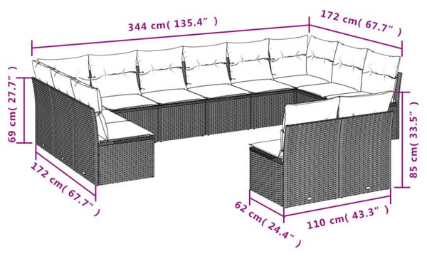 VidaXL Polyrattan Kerti Ülőgarnitúra - 9 részes - Fekete