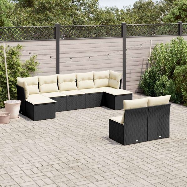 VidaXL Polyrattan Kerti Ülőgarnitúra - 9 részes - Fekete